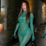 Stassie Karanikolaou Shows Off Her Curves in a Green Bodysuit as She Steps Out For a Party in LA (24 Photos)