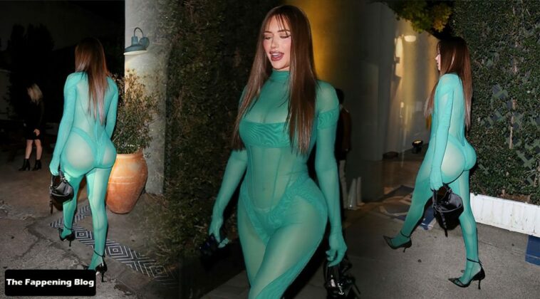 Stassie Karanikolaou Shows Off Her Curves in a Green Bodysuit as She Steps Out For a Party in LA (24 Photos)