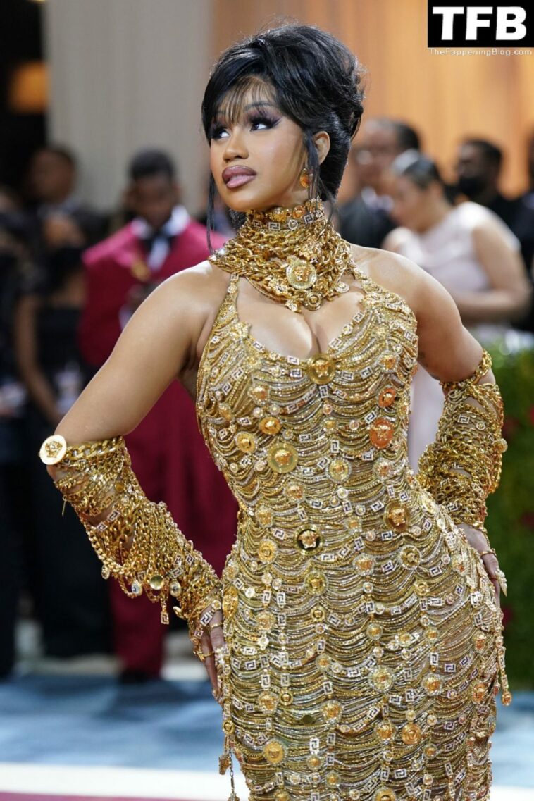 Cardi B Shows Off Her Huge Boobs in a Golden Dress at The 2022 Met Gala in NYC (70 Photos)