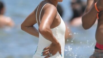 Karrueche Tran Looks Incredible in a White Swimsuit on the Beach in Miami (44 Photos)