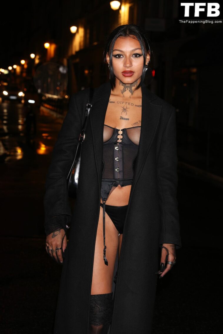 Ogee Flaunts Her Tits with Pasties While Leaving Etam Show in Paris (14 Photos)