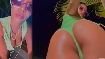 Rihanna Displays Her Tits and Butt in Green Lingerie (14 Pics + GIFs & Video)