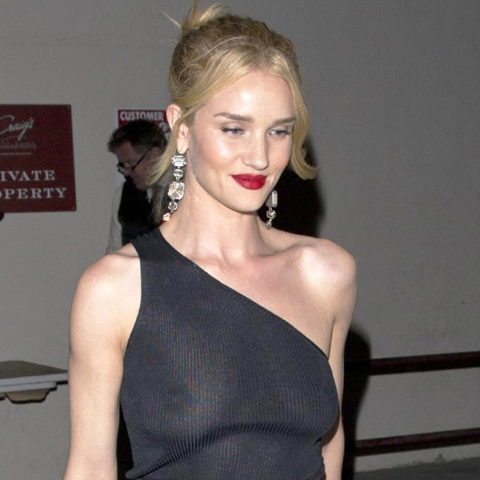 Rosie Huntington Whiteley Nipples Seen in See Through Black Top