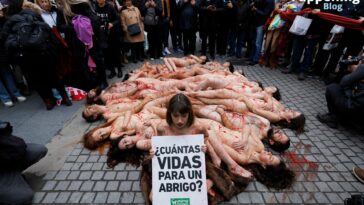 AnimaNaturalis Activists Lay on the Ground Against the Fur Industry in Madrid (4 Photos)