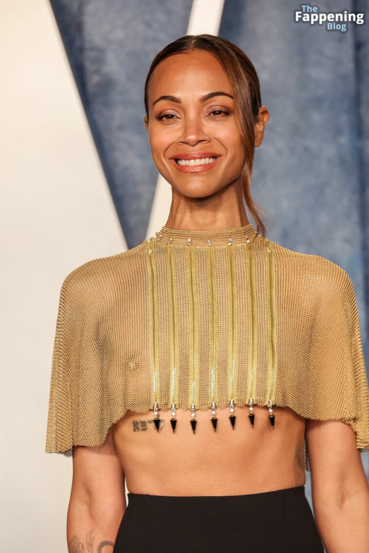 Zoe Saldana Flashes Her Nude Tits at the 2023 Vanity Fair Oscar Party (17 Photos)