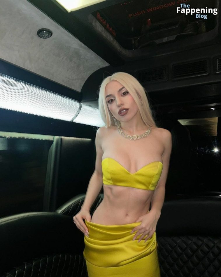 Ava Max Flaunts Her Sexy Figure in a Strapless Yellow Dress (18 Photos)