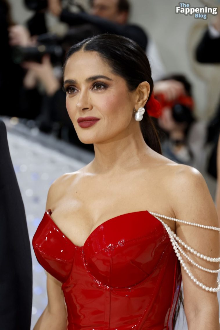 Salma Hayek Stuns in a Red Latex Dress at the 2023 Met Gala in NYC (91 Photos)