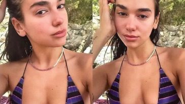 Dua Lipa Shows Off Her Tits in a Bikini Top (1 Collage Photo)