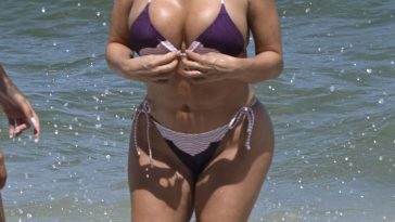 Larsa Pippen Looks Incredible as She Wears a Purple String Bikini on Miami Beach (24 Photos)